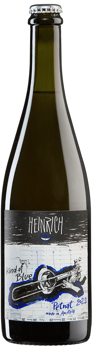 A wine bottle labeled "Heinrich" with a textured, earthy design on white background.