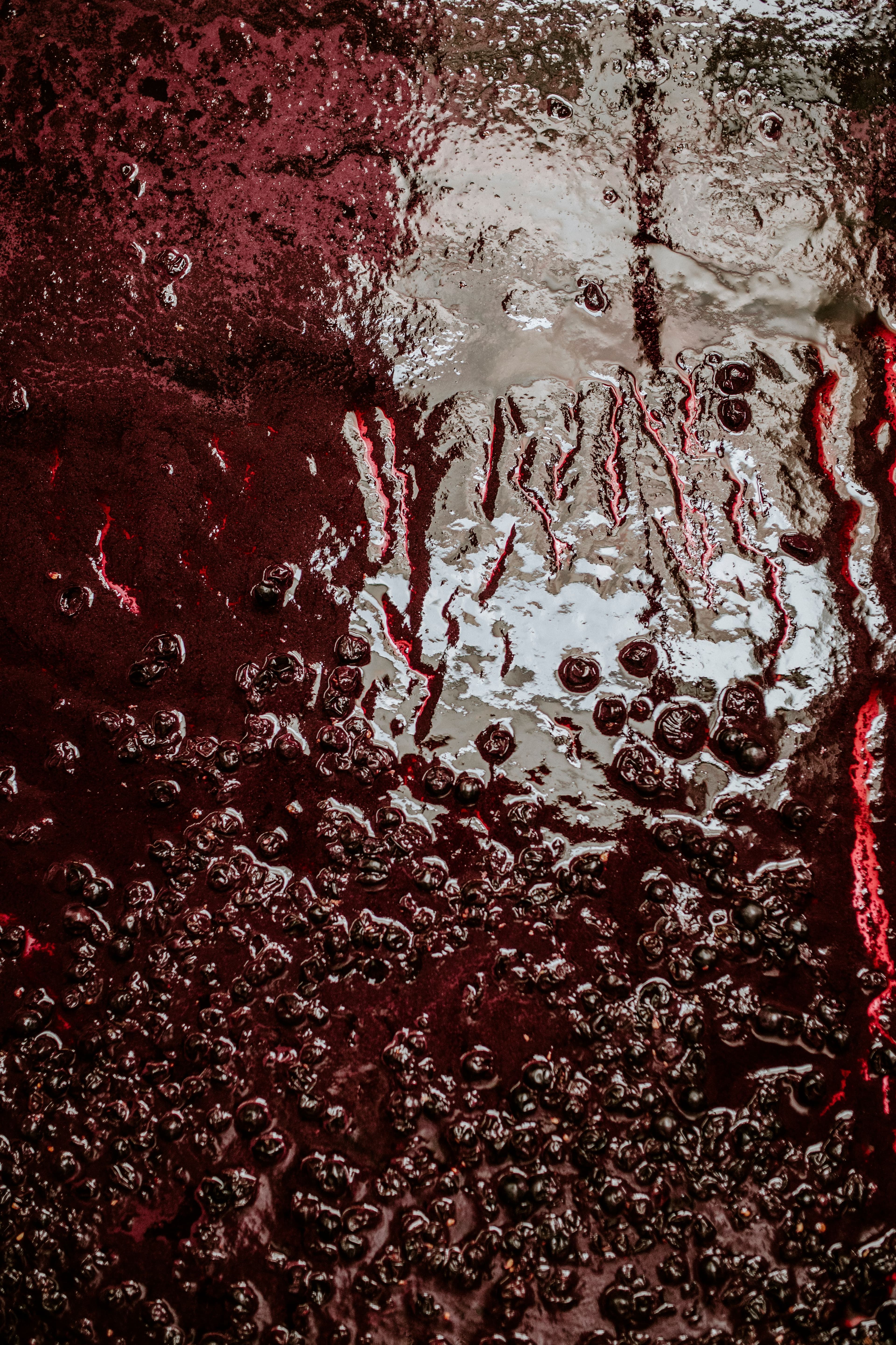 Close-up image of crushed dark grapes with seeds, displaying a rich, deep purple hue. The texture appears moist and slightly glossy.