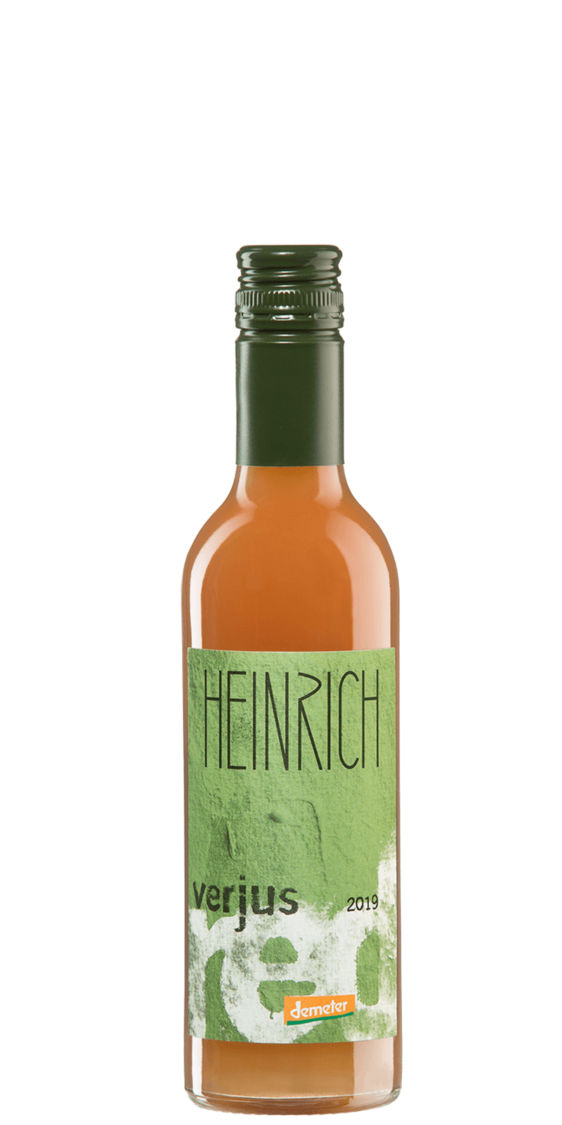 A wine bottle labeled "Heinrich" with a textured, earthy design on white background.
