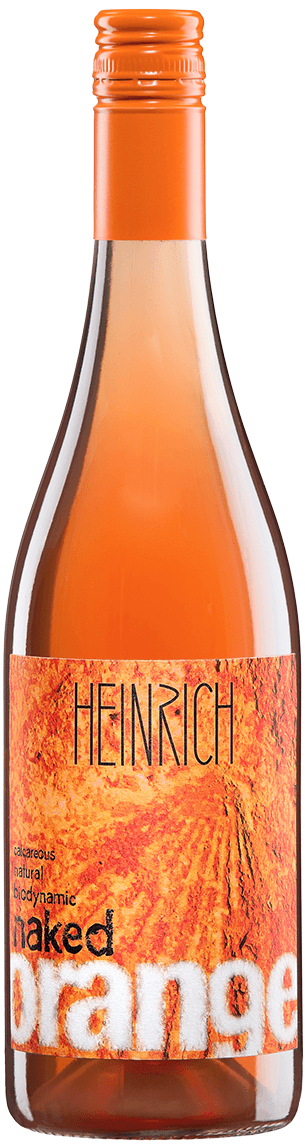 A wine bottle labeled "Heinrich" with a textured, earthy design on white background.